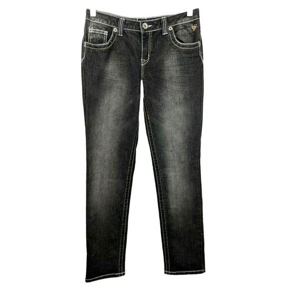 JUSTICE Jeans Simply Low Jeans Girls Size 14 reg Black Denim Straight Leg - Picture 1 of 9